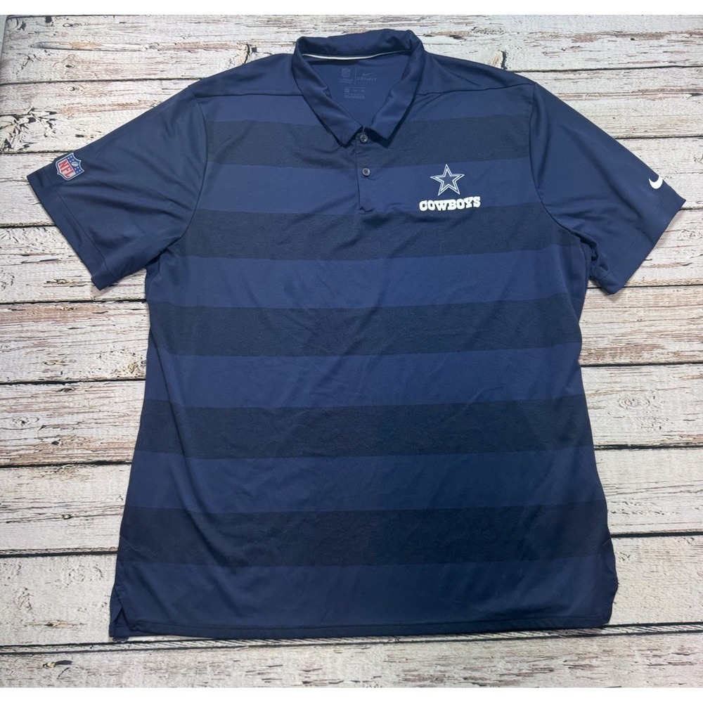 Dallas Cowboys Polo Shirt Mens XXL Blue Striped Nike Dri-FIT NFL On Field